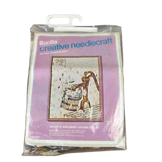 1974 VTG NEW in Bag Bucilla Creative Needlepoint Kit 1826 "Countryside" Crewel Embroidery