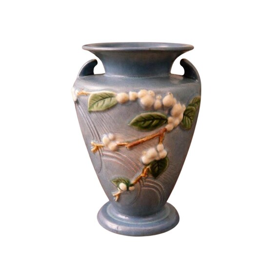 Vintage 1940s Roseville Snowberry Vase Persian Blue