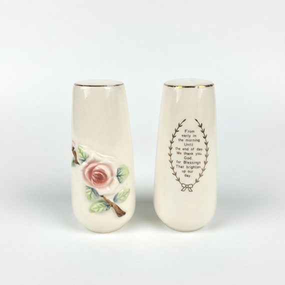 Vintage Japan Porcelain Rose Shaker Set: 1950s Floral Blessing Decor