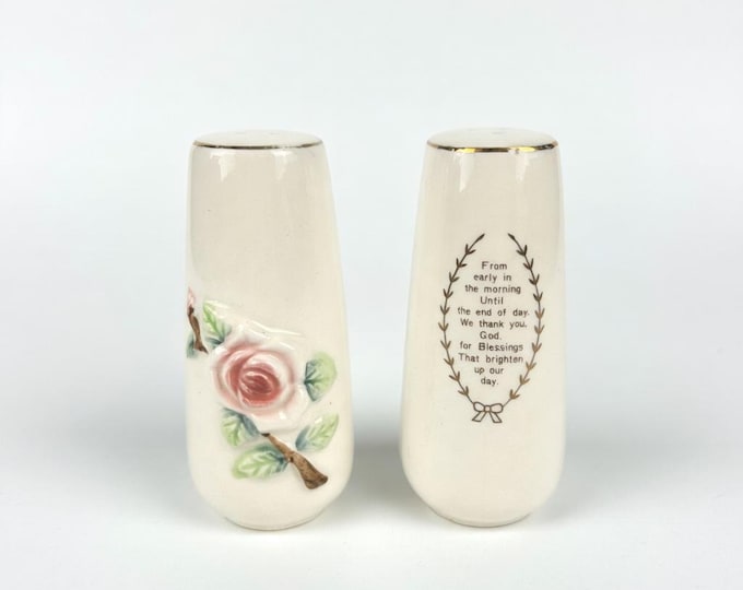 Vintage Japan Porcelain Rose Shaker Set: 1950s Floral Blessing Decor