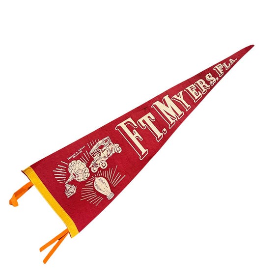 Vintage 'Ft. Myers, FLA.' Wool Felt Red Souvenir Pennant