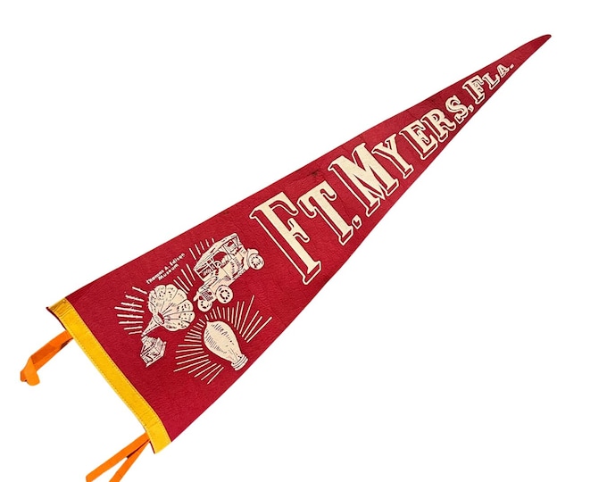 Vintage 'Ft. Myers, FLA.' Wool Felt Red Souvenir Pennant