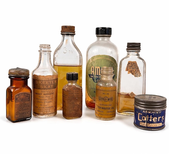 Vintage Apothecary Bottles Collection: Skeeter Skat, Waving Lotion, Pharmacy Jars