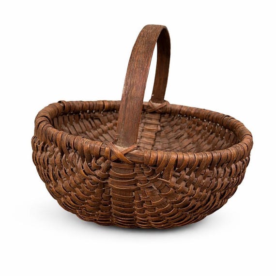 Antique Hand-Woven Splint Basket | Primitive Farmhouse Decor