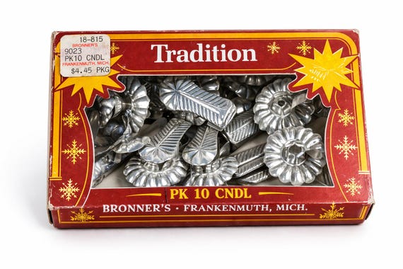 Vintage Bronner's Christmas Tree Candle Holders – Silver Metal Set (10) Frankenmuth Decor