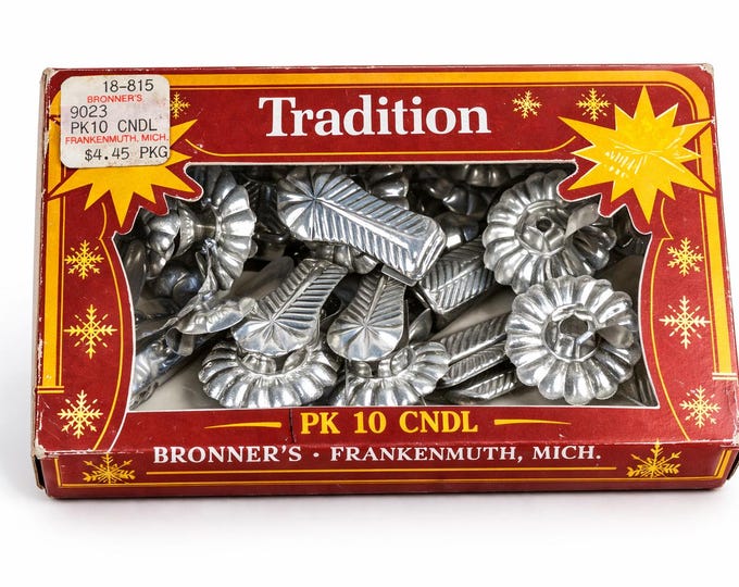 Vintage Bronner's Christmas Tree Candle Holders – Silver Metal Set (10) Frankenmuth Decor