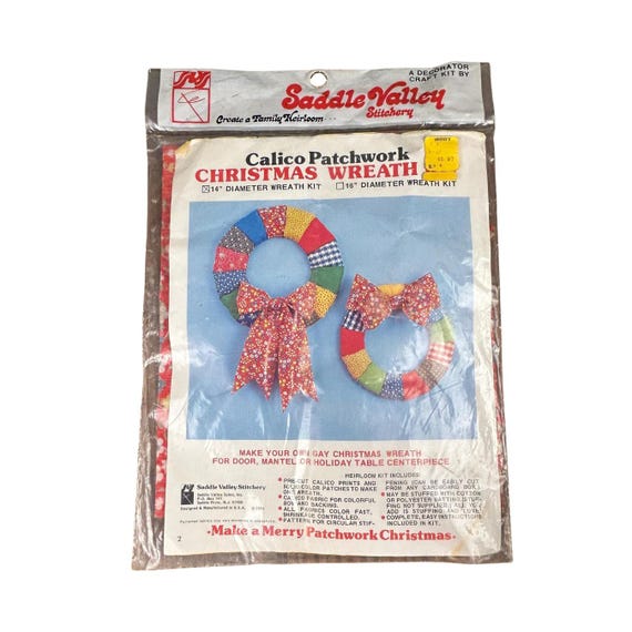 1972 Calico Patchwork Christmas Wreath Kit - Complete & Unopened, 14" Holiday Craft Supplies