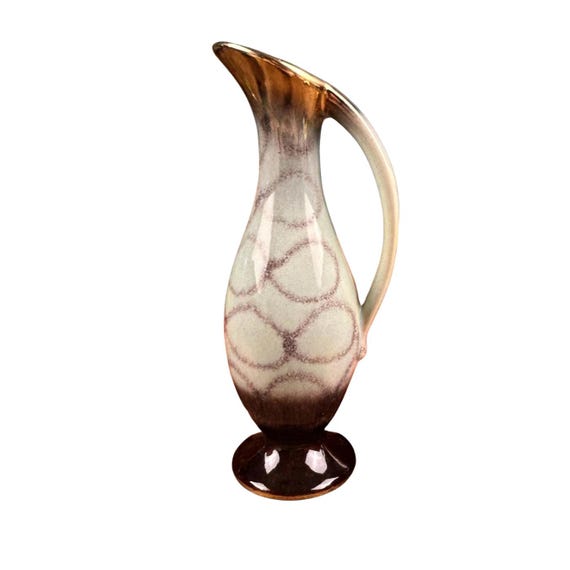 Vintage MCM Ceramic Germany 523717 Small Oblong Pitcher/Bud Vase Accented in Gold