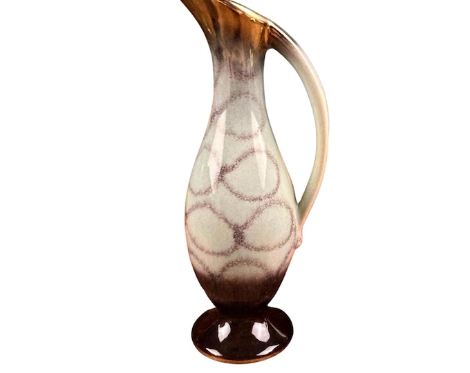 Vintage MCM Ceramic Germany 523717 Small Oblong Pitcher/Bud Vase Accented in Gold