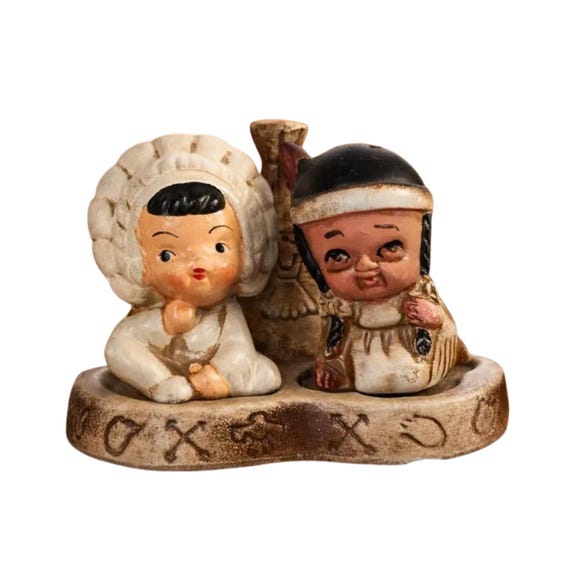 Vintage Indian Couple Salt and Pepper Shakers with Tepee Base, Signed Japan