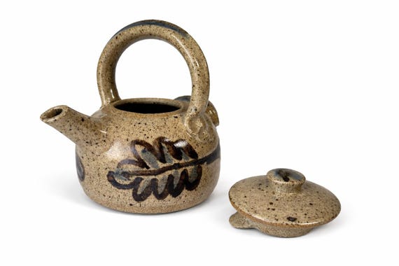 Vintage Stoneware Studio Made Pottery Unique Design Gray Speckled Glaze