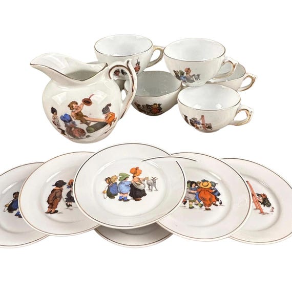 Antique Porcelain Children's Tea Set, Germany, 13 Piece