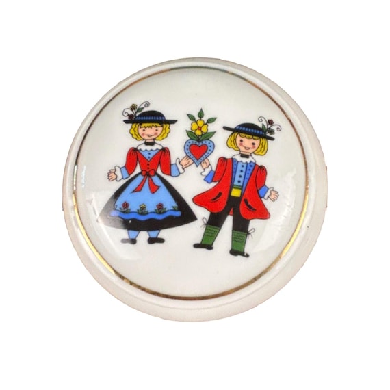 Vintage Porcelain Trinket Box from Austria Tyrolean Girl and Boy Souvenir