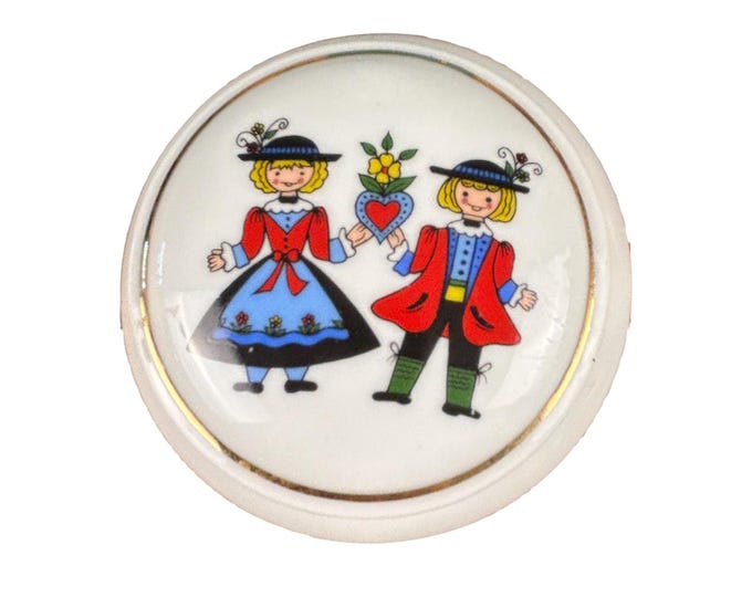 Vintage Porcelain Trinket Box from Austria Tyrolean Girl and Boy Souvenir