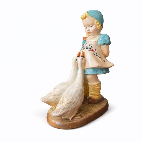 Alexander Backer Chalkware Sculpture Girl with Geese Mid Century