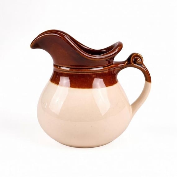 Vintage McCoy Pottery Pitcher: Brown & Off-White Glazed Farmhouse Vase