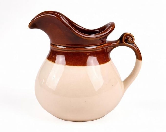 Vintage McCoy Pottery Pitcher: Brown & Off-White Glazed Farmhouse Vase