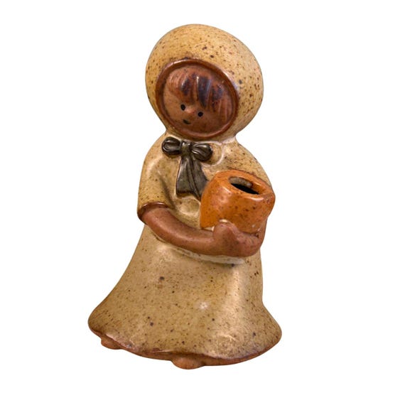 Vintage 1970s UCTCI Japanese Stoneware Girl Bud Vase | Speckled Clay Figurine | Made in Japan