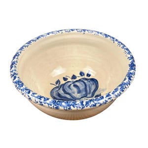 Vintage Casey Pottery Large Serving Bowl with Apple Design and Splattered Rim EME