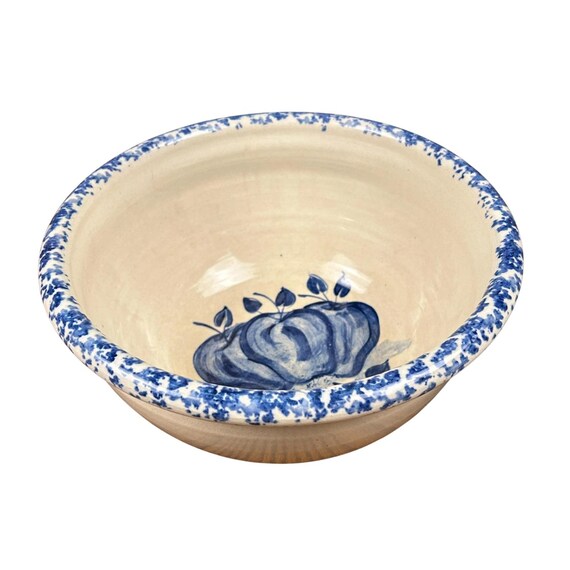 Vintage Casey Pottery Large Serving Bowl with Apple Design and Splattered Rim EME