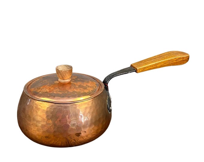 Vintage Hammered Copper Fondue Pot – Swiss Alpine Kitchen Decor