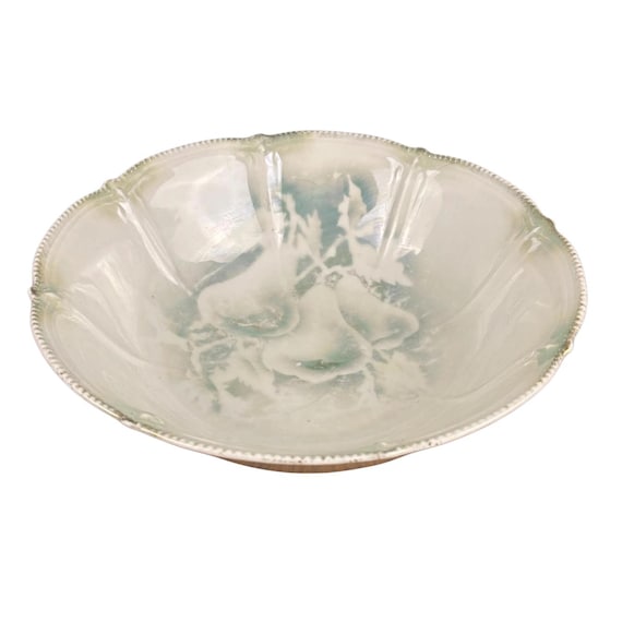 Antique German Porcelain Pear Plate or Bowl | Musterschutz Mark | Sage Green Fruit Motif