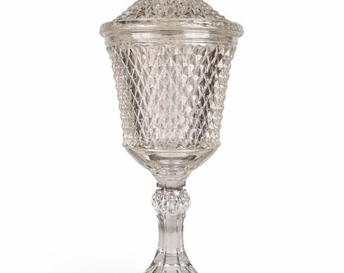 Tiara Cameo Clear Diamond Point Glass Apothecary Jar
