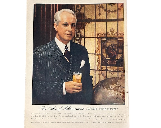 Vintage 1943 Lord Calvert Whiskey Ad – Retro Bar Art Print