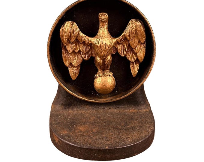 Vintage Federal-Style Cast Iron Eagle Bookend – Gold Finish, Patriotic Decor