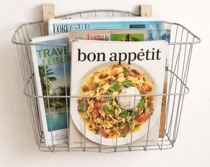 Vintage Wire Bicycle Basket Metal Bike Basket Magazine Rack Storage Organizer Rustic Farmhouse Decor