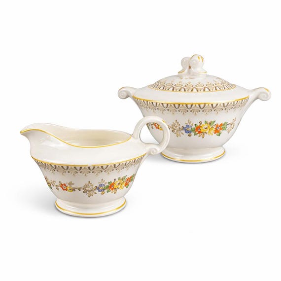 Vintage Edwin M. Knowles Cream and Sugar Set, Floral Design