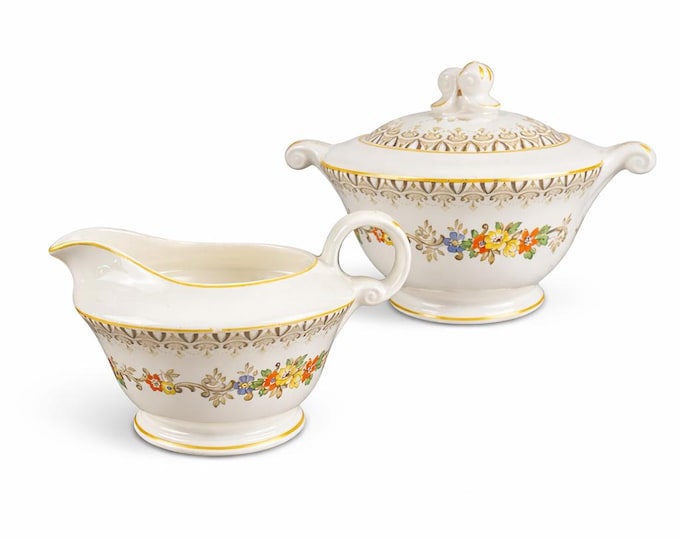 Vintage Edwin M. Knowles Cream and Sugar Set, Floral Design