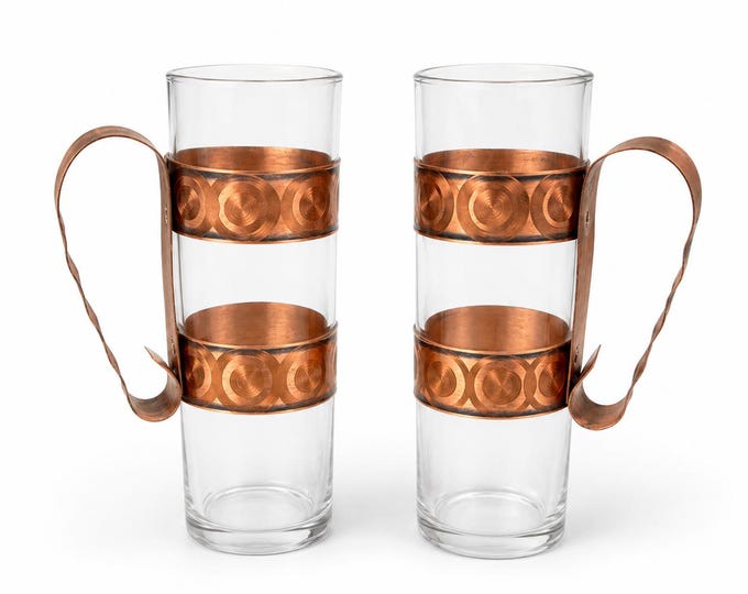 Vintage Fantasy Copperware Glasses Canada Copper Handle Cocktail Cordial Irish Coffee Cups 1970s