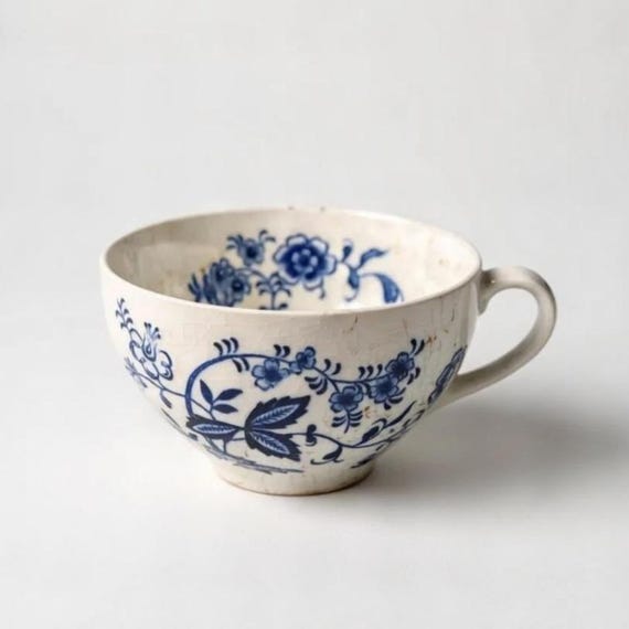 Vintage Blue Onion Flat Teacup – Blue and White Floral Transferware