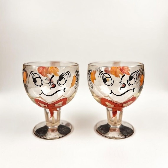 Vintage Beau Brummel Cocktail Glasses: Funny Face Barware Set GayFad