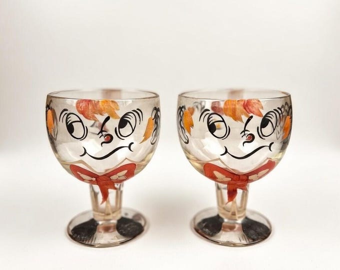 Vintage Beau Brummel Cocktail Glasses: Funny Face Barware Set GayFad
