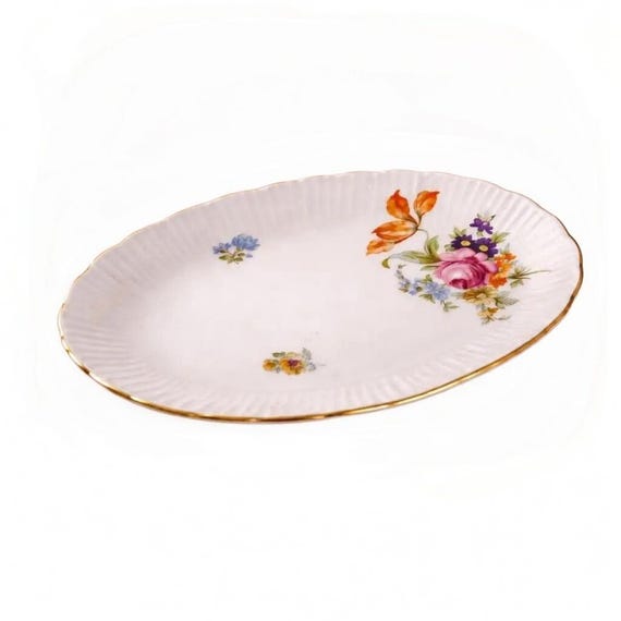 Vintage Graf Von Henneberg Floral Relish Dish – Bavaria Porcelain with Gold Trim