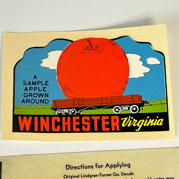 Vintage WINCHESTER Apple VIRGINIA State Travel Souvenir Decal Luggage Laptop NOS