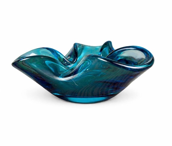 Vintage Viking Bluenique Art Glass Candy Dish – Turquoise Handblown Bowl