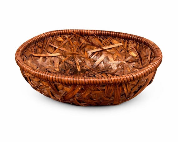 Mini Vintage Handwoven Rattan Basket Bowl | Small Wicker Trinket Dish | Boho Farmhouse Decor