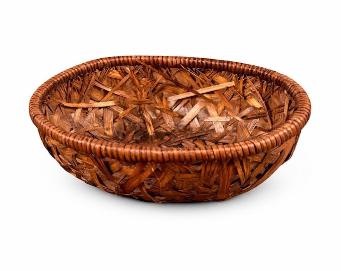 Mini Vintage Handwoven Rattan Basket Bowl | Small Wicker Trinket Dish | Boho Farmhouse Decor