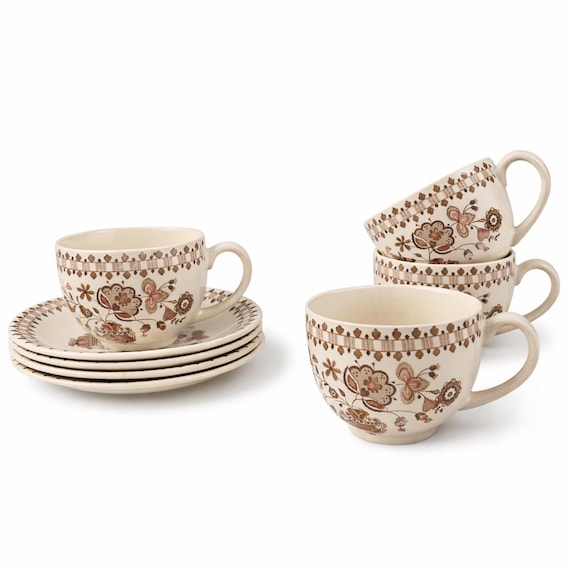 Vintage Johnson Brothers Jamestown Brown Cup and Saucer Sets - England