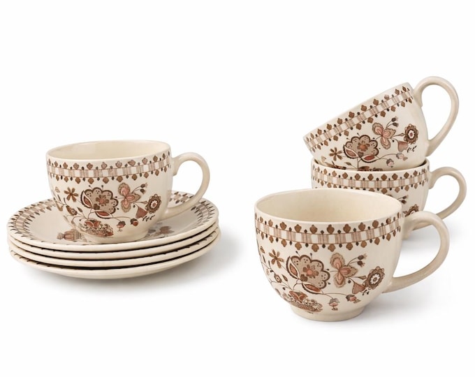 Vintage Johnson Brothers Jamestown Brown Cup and Saucer Sets - England