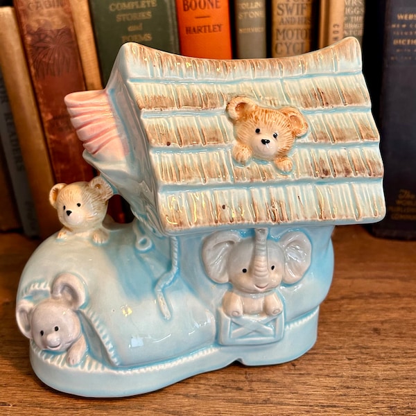 Inarco 1985 musical vintage Planter Children Boot House Elephant Teddy Bear Mouse Cottage core granny chic