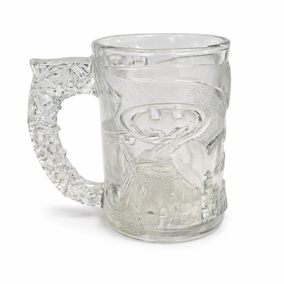 Vintage 3D Batman Glass Mug Made in France for McDonald 1995 DC Comics