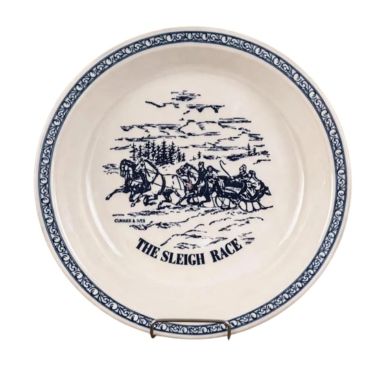 Vintage Pie Plate "The Sleigh Race" by Currier & Ives, made by Royal China