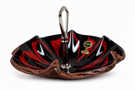 Vintage Sequoia Ware Handled Nut Dish, USA Pottery Candy Dish, Nuts, Bon Bons