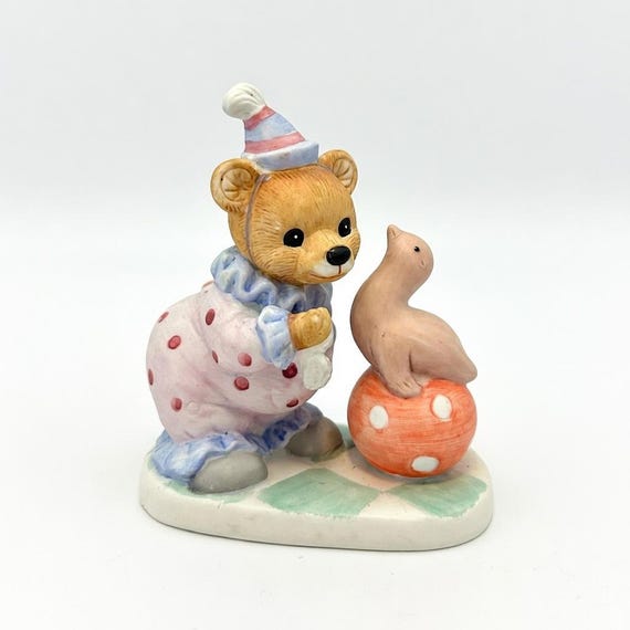 Charming Homco Bisque Figurine: Circus Bear and Seal - Quaint Cottagecore Decoration