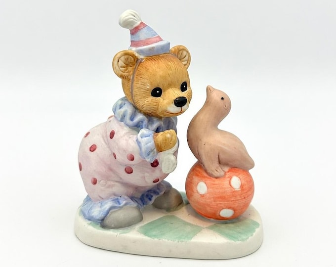 Charming Homco Bisque Figurine: Circus Bear and Seal - Quaint Cottagecore Decoration