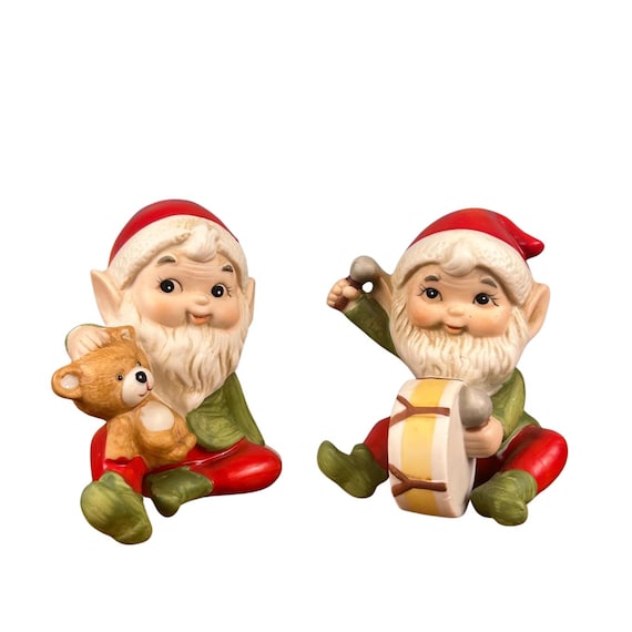 Vintage Homco Christmas Elf Figurines #5618 | Hand-Painted Porcelain Elves | 1960s–1970s